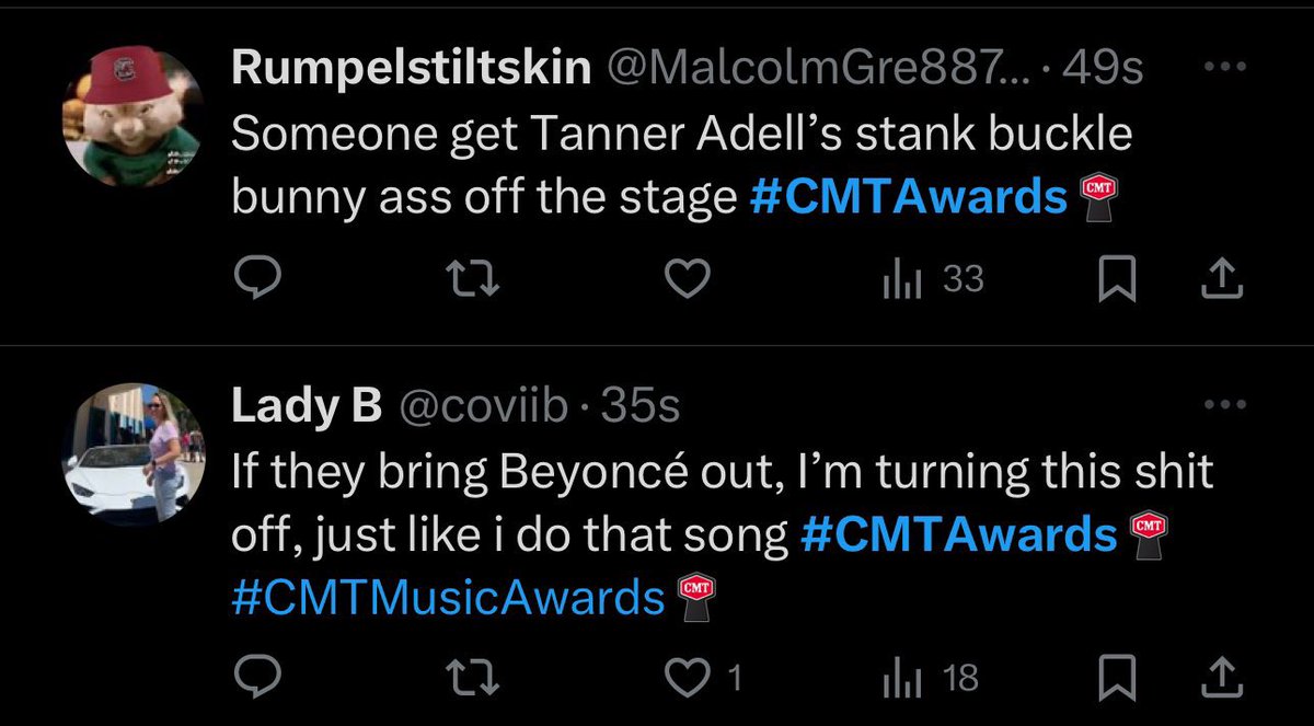 I’m loving the racism under the #CMTAwards hashtag