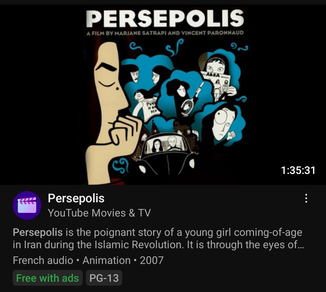 Persepolis is free on YouTube go watch it it's so good oh please oh please watch it