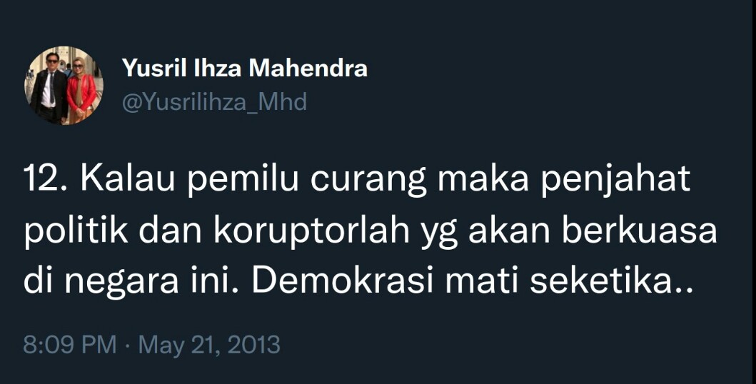 Yang dimaksud @Yusrilihza_Mhd Penjahat Politik dan Koruptor itu sedang di sidangkan di MK