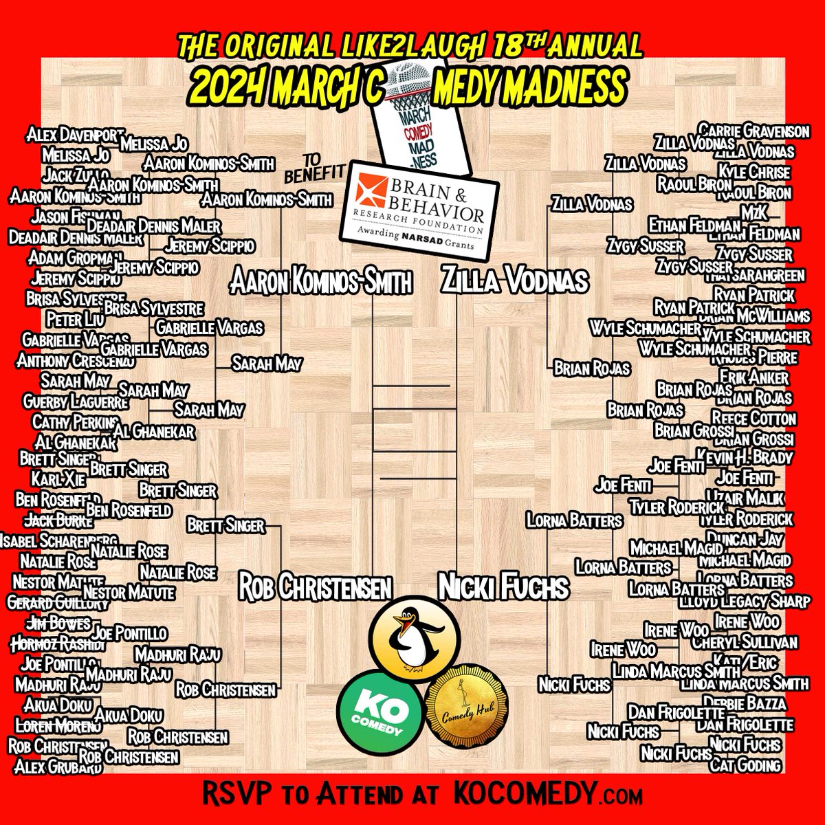 NOW! It's down to the final four. Join us and see who will be our March Comedy Madness 2024 champion! Get your free link at KOComedy.com or watch on Twitch with @ComedyHubLive #KO #Comedy #Sunday #MarchMadness