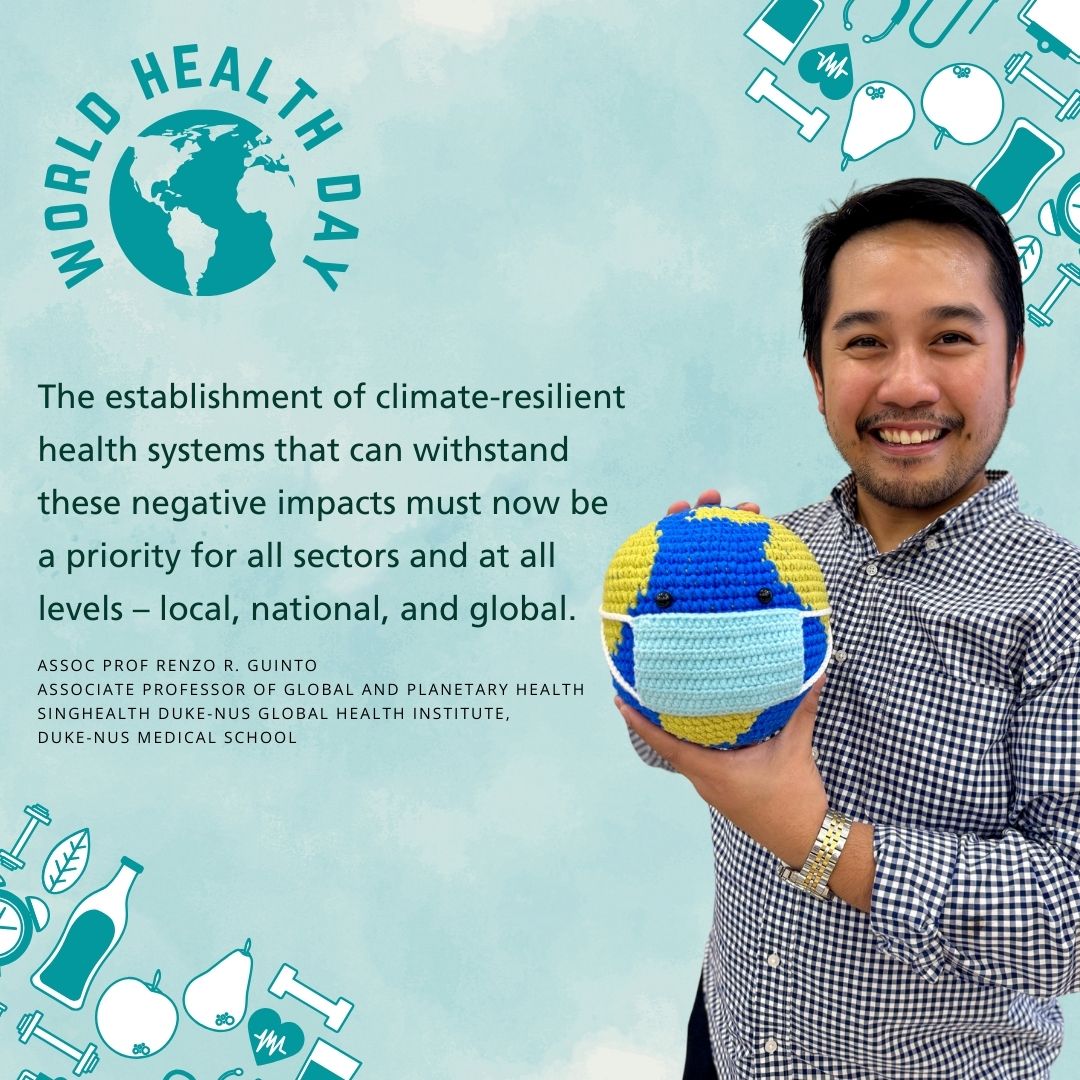 This World Health Day, Assoc Prof Renzo Guinto shares his thoughts on how healthcare systems effectively address health emergencies caused by climate change 🌍 💚 #DukeNUS #WorldHealthDay #ClimateChange #globalhealth @RenzoGuinto