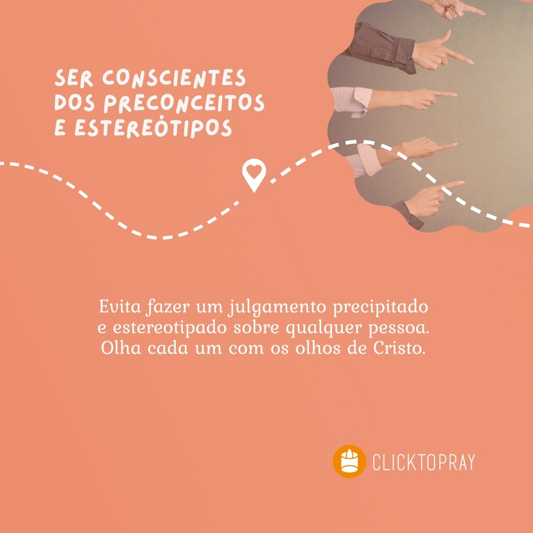 clicktopray_en's tweet image. As #atitudes para a vida quotidiana são um caminho para viver a intenção de oração de cada dia.

Este mês propomos-te 👉SER CONSCIENTES DOS PRECONCEITOS E ESTEREÓTIPOS

Acrescenta as atitudes para o dia-a-dia à tua agenda de oração🤳

▶️ clicktopray.org/monthly