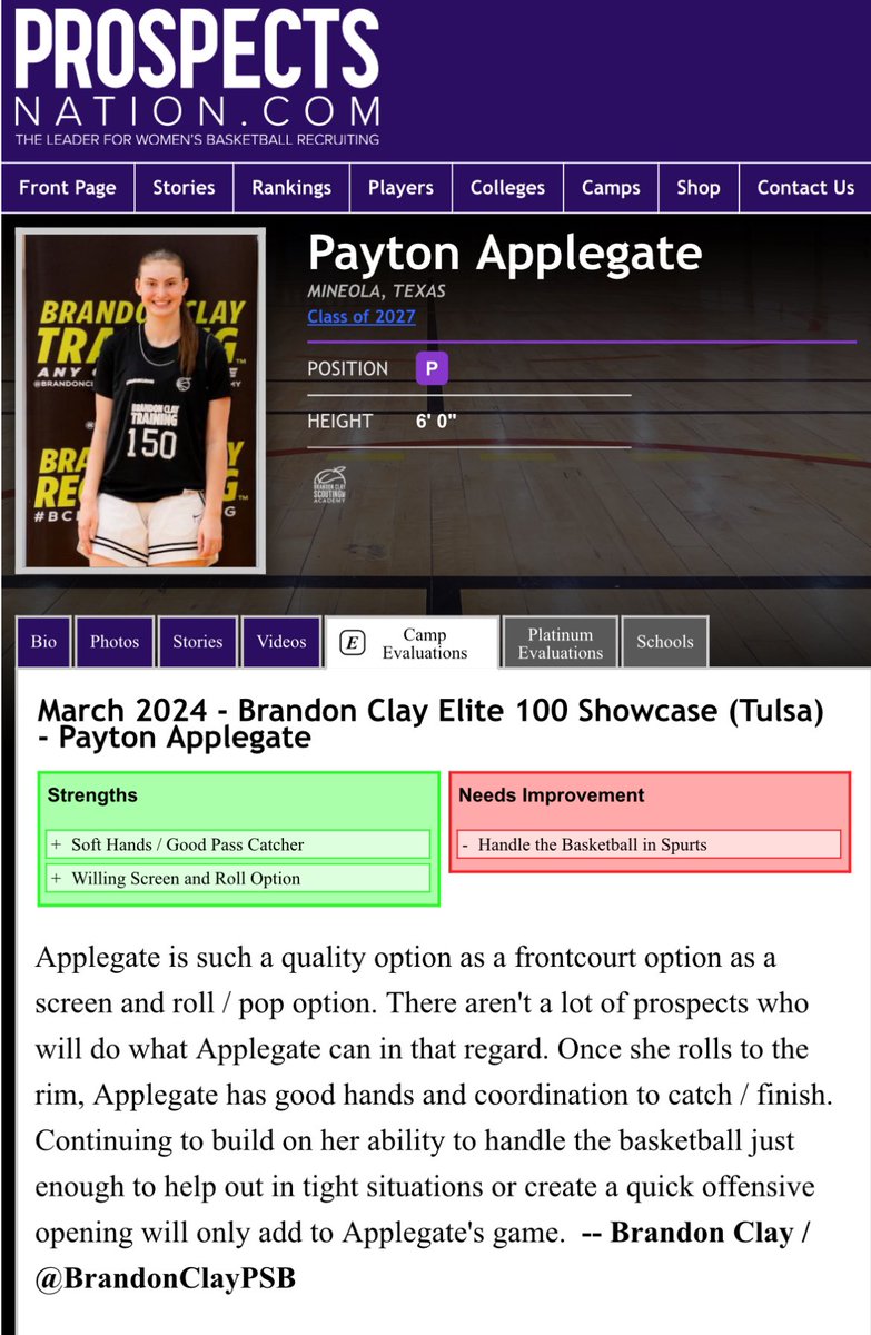 Brandon Clay Scouting New Eval 🚨 ‘27 Payton Applegate is built for today’s game. Get Your 🔥🔥 Player Card @HannahBond2026 @AbbieMyers07 @addisonpiv33 @2026Rice @MaggieVinson26 @brader_kobie @Jaceyhalitzka1 @presleej24 WHY GET A FILMROOM EVAL ⬇️⬇️: prospectsnation.com/prospectsnatio…