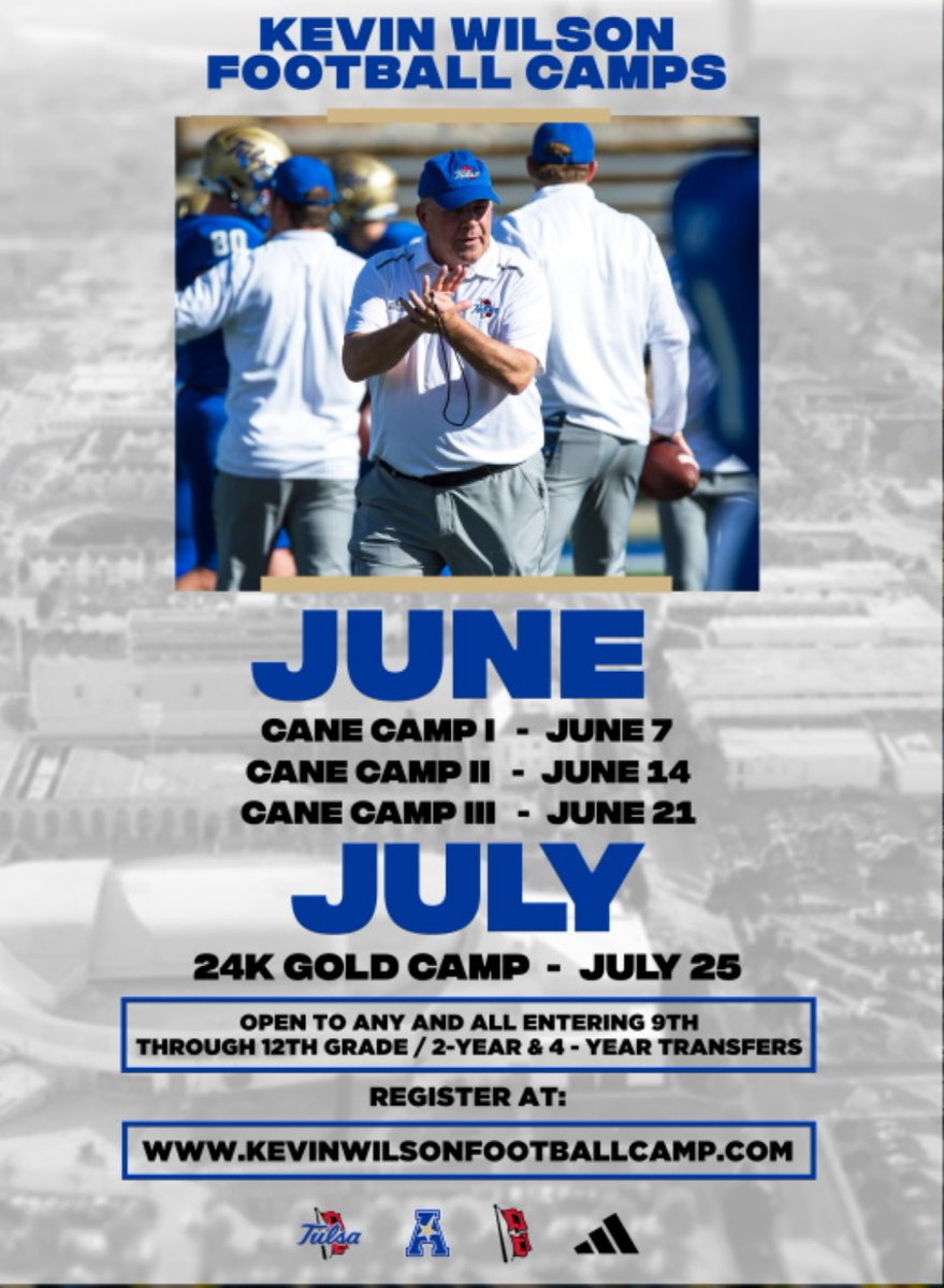 Thank you @TulsaFootball &  @TulsaCoachKDub @DFranks24 for inviting me back to your football camps this summer! I had a great time last year and learned a lot. I’m ready for another great opportunity. 

@JakeMonden @Sooner7v7
@Southmoore_Ftbl @MikeLawry83

#ReignCane