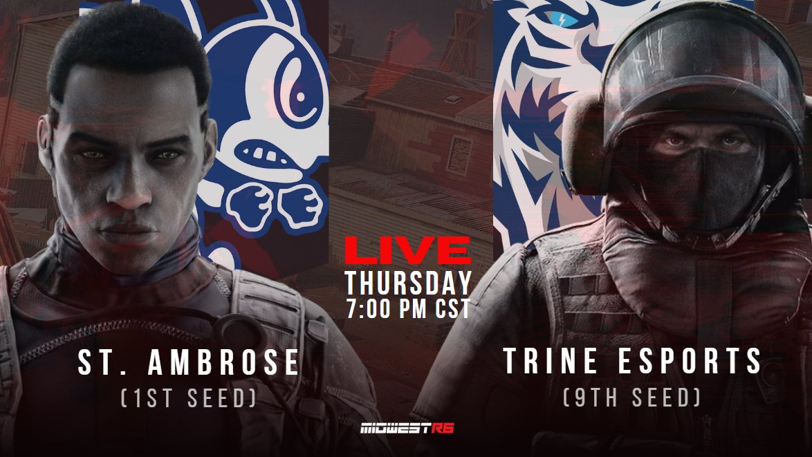 MidwestR6 (@midwestr6) on Twitter photo This could decide the CHAMPION of the D3/6 Bracket
You will not want to miss this GOTW!
π: <a href="/SAU_Esports/">SAU Esports</a> vs. <a href="/TrineESPORTS/">Trine Esports</a>
π
: THURSDAY @ 19:00 CST
πΊ: twitch.tv/midwestr6
Pre-Game starts 15 Minutes before!
#RainbowSixSiege | <a href="/CollegeENews/">College Esports News π₯</a> This could decide the CHAMPION of the D3/6 Bracket
You will not want to miss this GOTW!
π: <a href="/SAU_Esports/">SAU Esports</a> vs. <a href="/TrineESPORTS/">Trine Esports</a>
π
: THURSDAY @ 19:00 CST
πΊ: twitch.tv/midwestr6
Pre-Game starts 15 Minutes before!
#RainbowSixSiege | <a href="/CollegeENews/">College Esports News π₯</a>