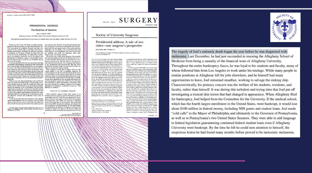 Today's #SUSPrezSaturday post honors Dr. Joel L. Roslyn, the last leader who served as Presidents of @AcademicSurgery & @UnivSurg (unlikely we will ever see that again). AAS has a dedicated Faculty Research award in his name, and the SUS Joel Roslyn lecture is delivered at the