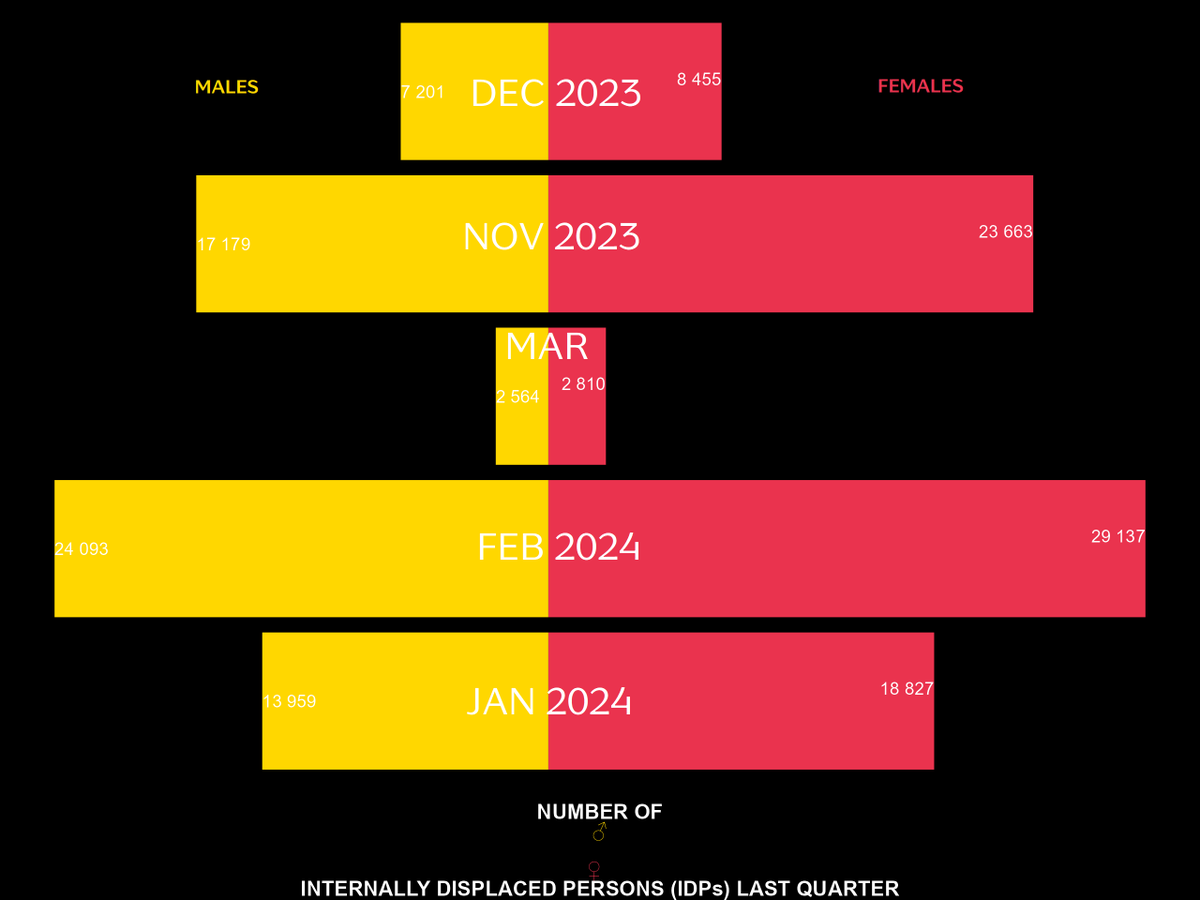 📈 400K IDPs in #Haiti: Economic and Social Impact and Policy Recommendations. Among Adults (18-59) Women are consistently more affected in every month recorded. prezeau.blogspot.com/2024/04/impact… #Solidarity