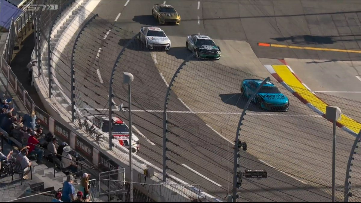 3 laps to go in the #MVSCookOut400 🟡Caution #5 - John Hunter Nemechek blows a tire and slams the outside wall!

#NASCAR