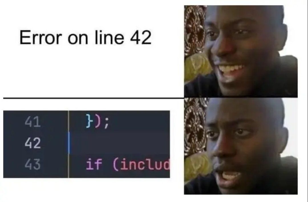 Is it a coincidence it's line 42? IS IT?!

#ProgrammingMemes #Memes #Programming