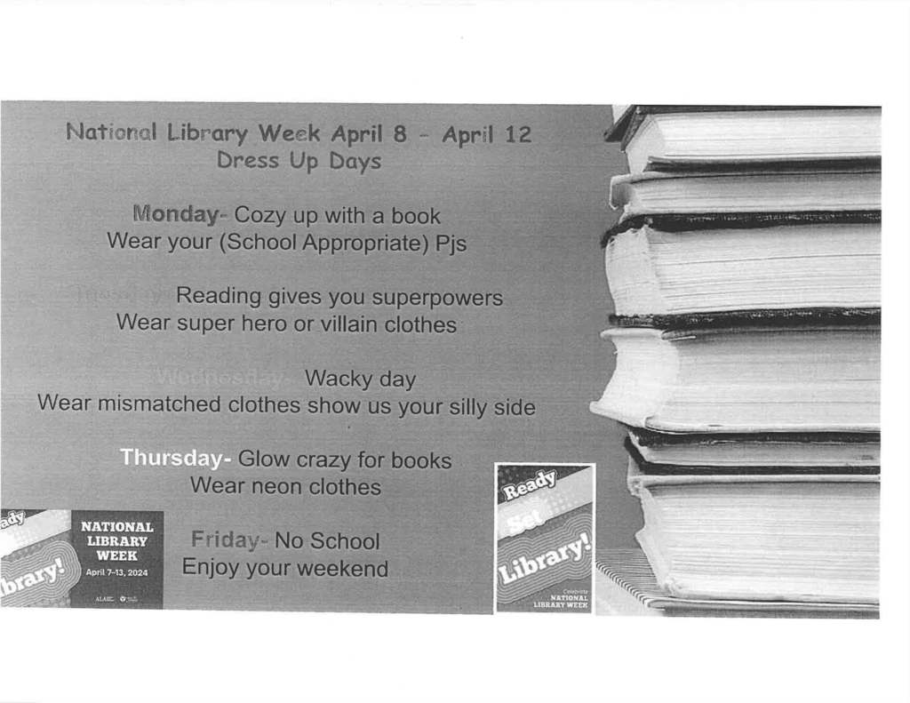 CoachSMoss's tweet photo. Commerce Middle School will celebrate National Library Days this week (April 8th-April 11th). Attached is the flyer with the description of the dress up for each day. https://t.co/EXb8CeTP83