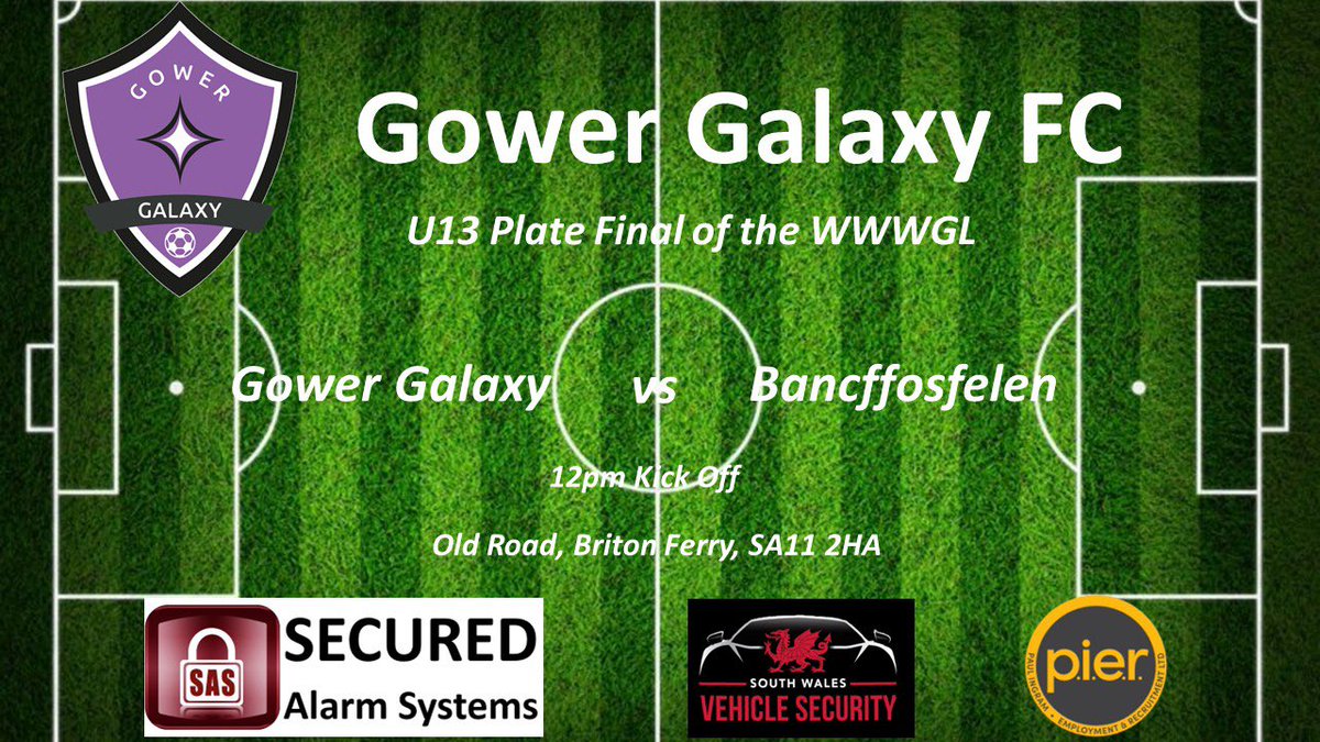 Gower Galaxy FC (@gowergalaxy) on Twitter photo U13 have reached the Plate Final.
Game is the 28th April and KO at 12pm against <a href="/CPDBANC/">CPD Bancffosfelen</a>
Come along to <a href="/BFLLAFC/">Briton Ferry Llansawel Ladies</a> pitch and support the girls 💜
Thanks to our match sponsors-
<a href="/SecuredAlarmSys/">SAS</a>
South Wales Vehicle Security
<a href="/PierRecruit/">Pier Recruit</a>
#grassrootsfootball #galaxygirls U13 have reached the Plate Final.
Game is the 28th April and KO at 12pm against <a href="/CPDBANC/">CPD Bancffosfelen</a>
Come along to <a href="/BFLLAFC/">Briton Ferry Llansawel Ladies</a> pitch and support the girls 💜
Thanks to our match sponsors-
<a href="/SecuredAlarmSys/">SAS</a>
South Wales Vehicle Security
<a href="/PierRecruit/">Pier Recruit</a>
#grassrootsfootball #galaxygirls