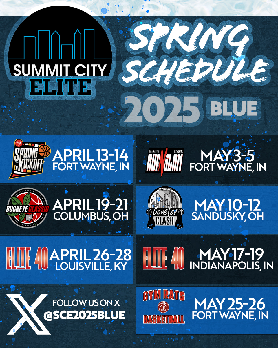 Here is where you can catch SCE2025-Blue this April and May, including on the <a href="/Elite40boys/">Elite 40 League (Boys)</a> circuit.

<a href="/ParninBryce/">Bryce Parnin</a> <a href="/9Justin10/">justin10.9</a> <a href="/parker_reed3/">Parker Reed</a> <a href="/kylerhuscher/">Kyler</a> <a href="/TristanW25/">Tristan Wilson</a> @nathanbowker7 <a href="/landon_lybarger/">Landon Lybarger</a> <a href="/Will_Weber7/">Will Weber</a> <a href="/EthanG_103/">Ethan Grimm</a>