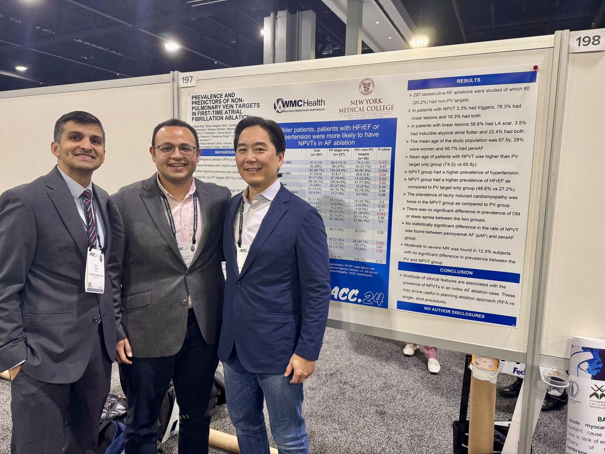 Proud of our rising EP stars 🌟, second year fellows @DrSubratDas and @MahmoudSamyMD presenting their work on non-PV targets in AF ablation under the mentorship of our EP division! @seiiwaiEPmd @DrRhthm @DanFrenkelMD #ACC24