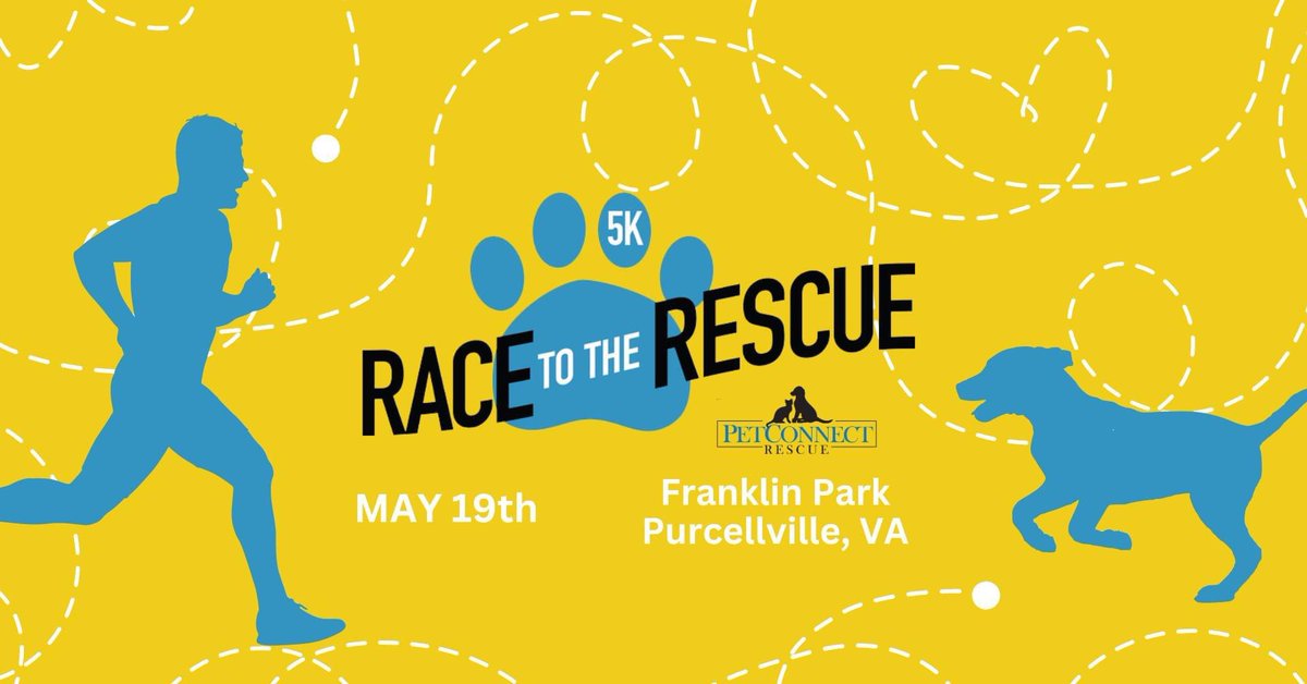 Join us on Sunday, May 19th for Race to the Rescue! Sign up here potomac.enmotive.com/events/registe… 
#petconnectrescue
