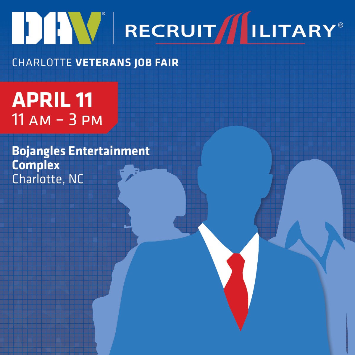 On Thursday, April 11, at 11 a.m. (Eastern), DAV and @RecruitMilitary will host an in-person job fair for transitioning service members, veterans, members of the National Guard, Reserves and military spouses in the Charlotte area. Register now: brnw.ch/21wIAZE.