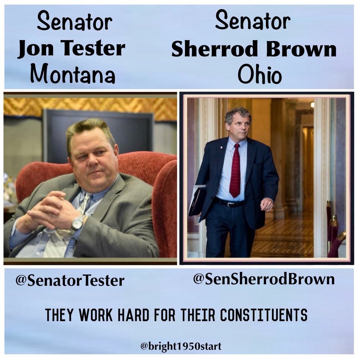 Sherrod Brown  and Jon Tester are vital to the fight for our Democracy and for programs that benefit everyday Americans
@SherrodBrown
Ohio
secure.actblue.com/donate/sherrod…

@Jontester
Montana
secure.actblue.com/donate/rjt-ads…

#DemVoice1 #LiveBlue #ResistanceUnited #ONEV1