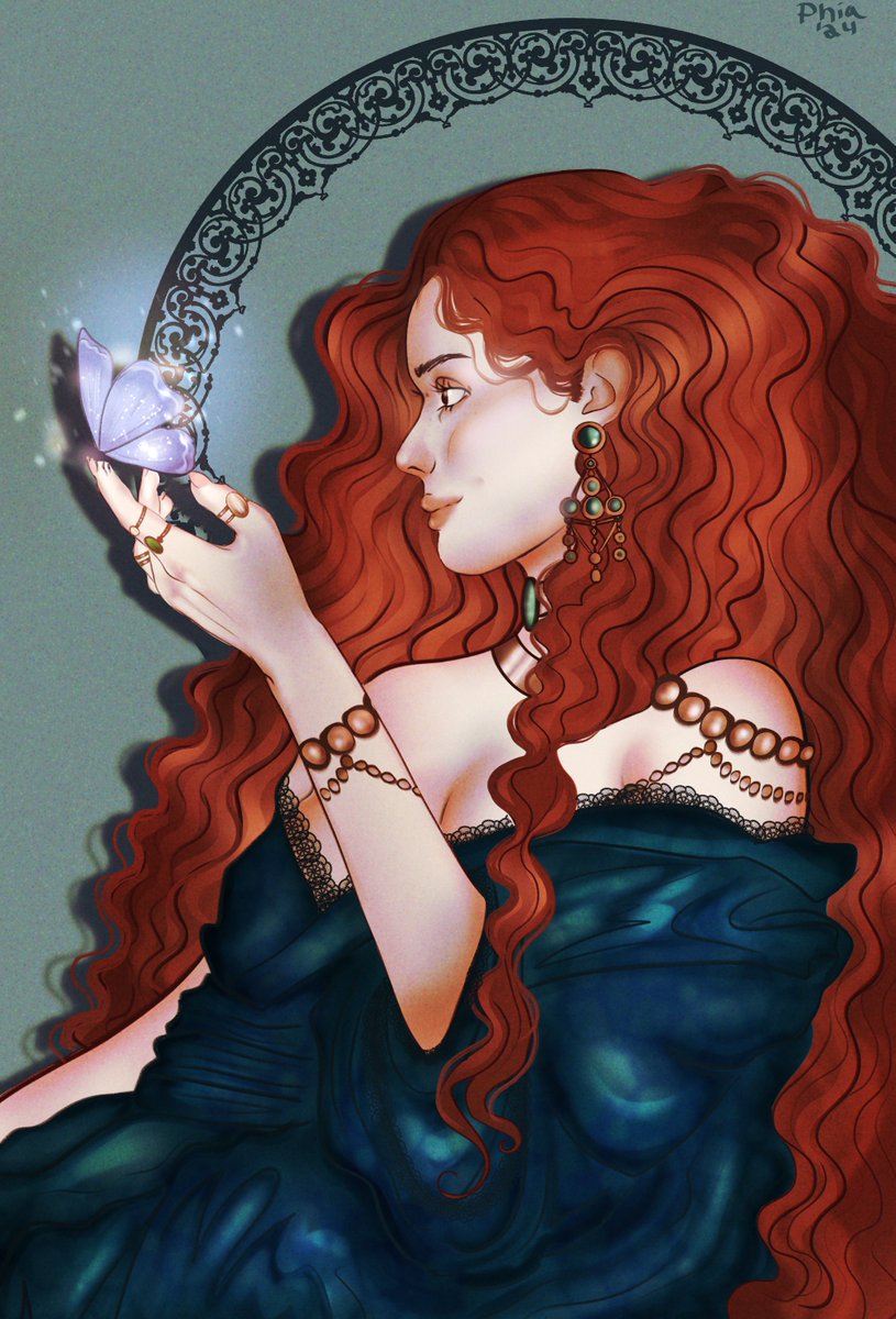 alicent enjoying her life in volantis married to rhaenyra. a butterfly lands on her finger and feels oddly familiar.  perhaps she knew them in another life.

#ArtistOnTwitter #HouseOfTheDragon #alicenthightower