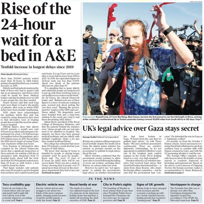 . More than 150,000 patients waited over 24 hours in A&E to get a hospital bed in 2023 - 10x more than 2019. 250 patients a week died as a result. Vote the tories out on May 2nd. #r4today #BBCBreakfast #GMB #KayBurley #ToriesOut641 .