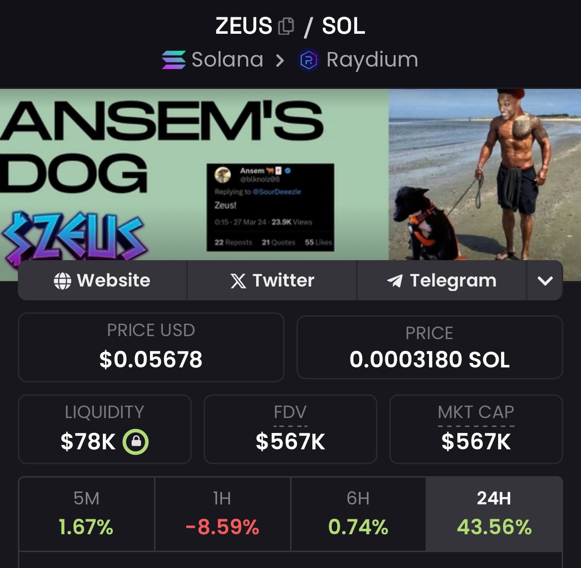 <a href="/blknoiz06/">Ansem</a> @pumpdotfun Mhey <a href="/blknoiz06/">Ansem</a> your dog $Zeus is smashing the green candles