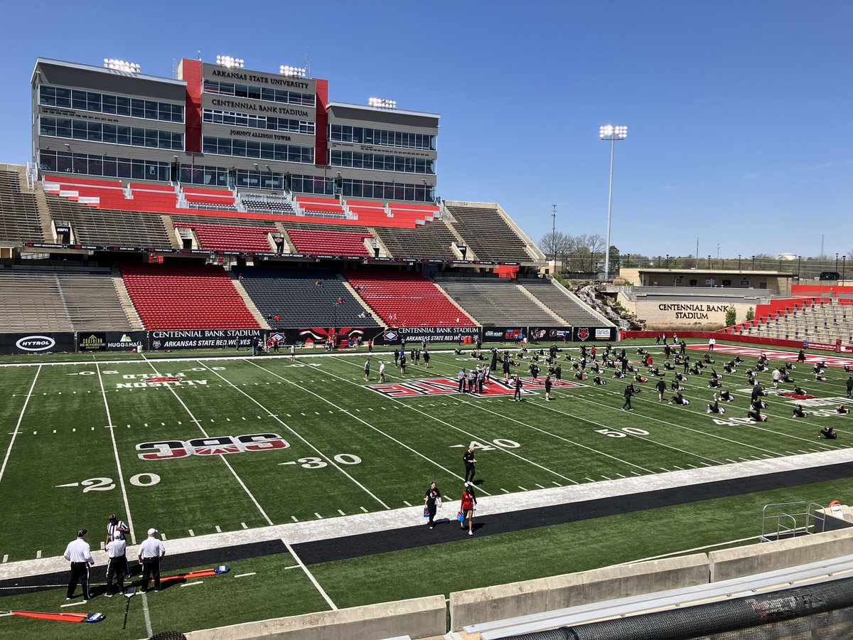 Thanks for the hospitality and a great scrimmage. 🤘@AStateFB @Coach_GMcCarley @CoachGalambos @TripCarrico @CoachButchJones @coachofpdc @zak21wallace @EarlGill10 @PrepRedzoneAR @shanebroadway @SBLiveARK