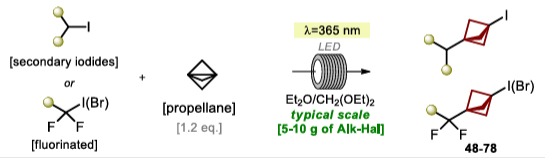 I may not be the biggest fan of 111/BCPs but this new @ChemRxiv from @EnamineLtd 🇺🇦 and @MykhailiukChem is excellent! Light activated functionalization but without photocatalyst - scalable too thanks to flow! And the scope...wow!! chemrxiv.org/engage/chemrxi…