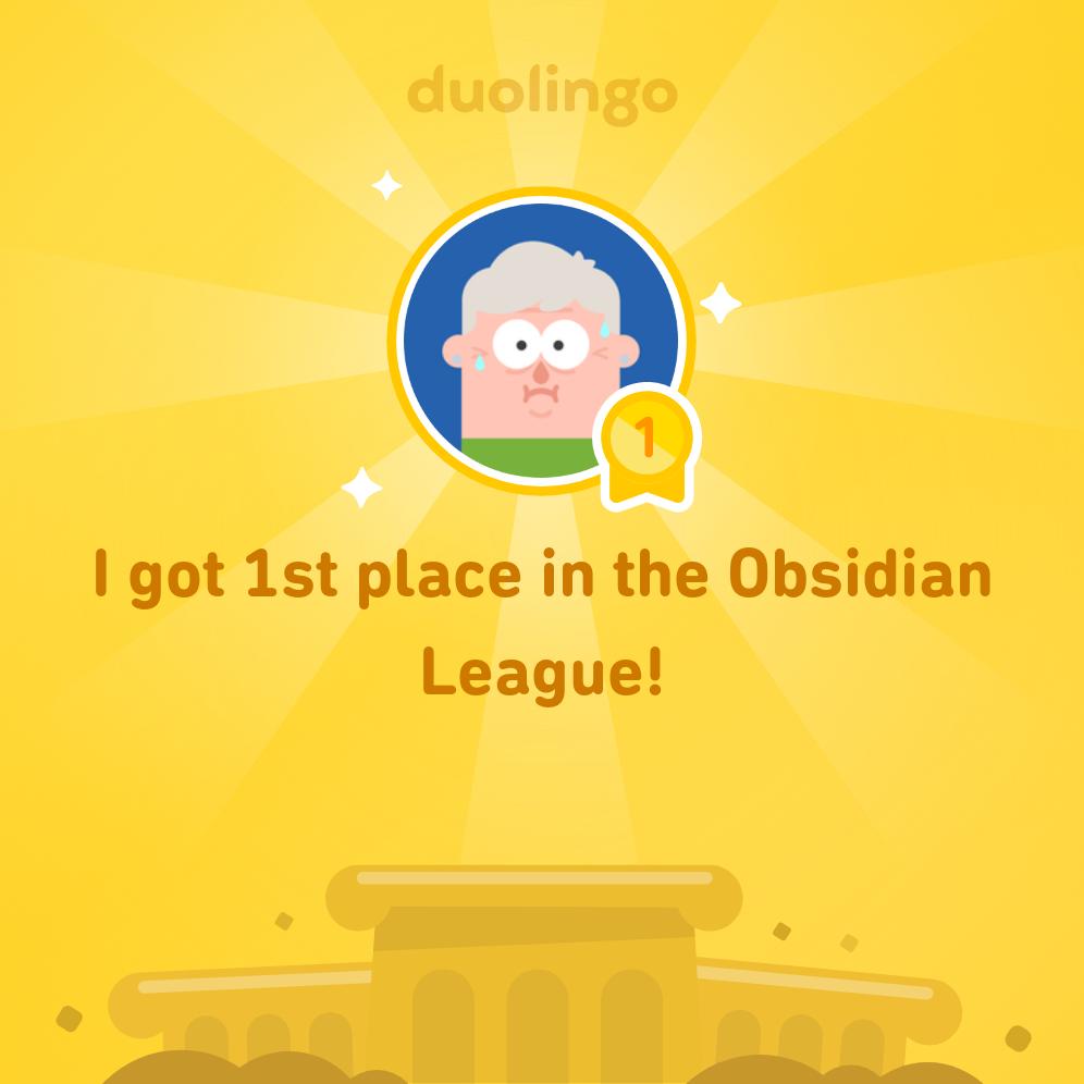 chickybiker's tweet photo. I finished 1st place in Obsidian League on @Duolingo! https://t.co/zY7Vteh5oP