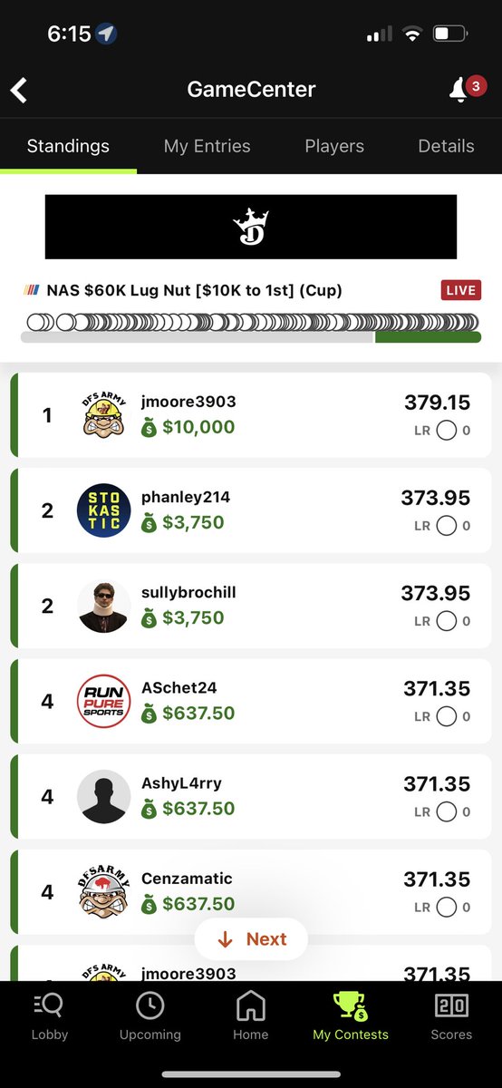 Another @DFSArmy NASCAR takedown!! Nice work jmoore!!