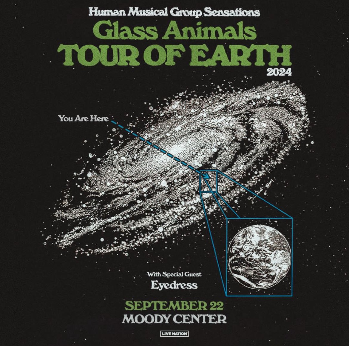 NEWS FLASH! Human Musical Group Sensations @GlassAnimals bring the Tour Of Earth to @MoodyCenterATX on September 22nd with special guest @eyedress. Presale: Wed, 4/10 at 10am (Use code: BARTONSPRINGS) Onsale: Thurs, 4/11 at 10am atxconcert.com