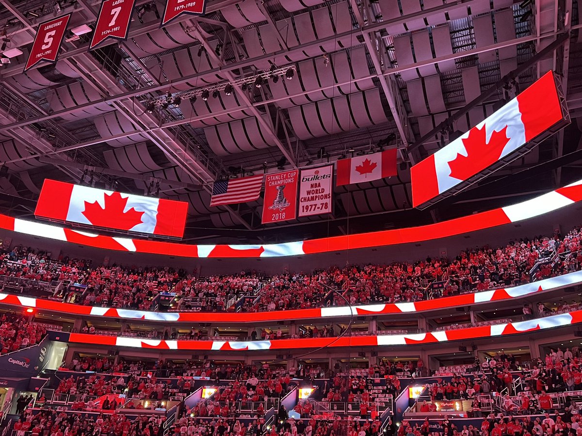 A wonderful pre-game celebration by the @Capitals to honor John Carlson for his 1,000 @NHL game. Also, the @ottawasenators were very classy in banging their sticks to also honor Carlson. Very cool. @MSE