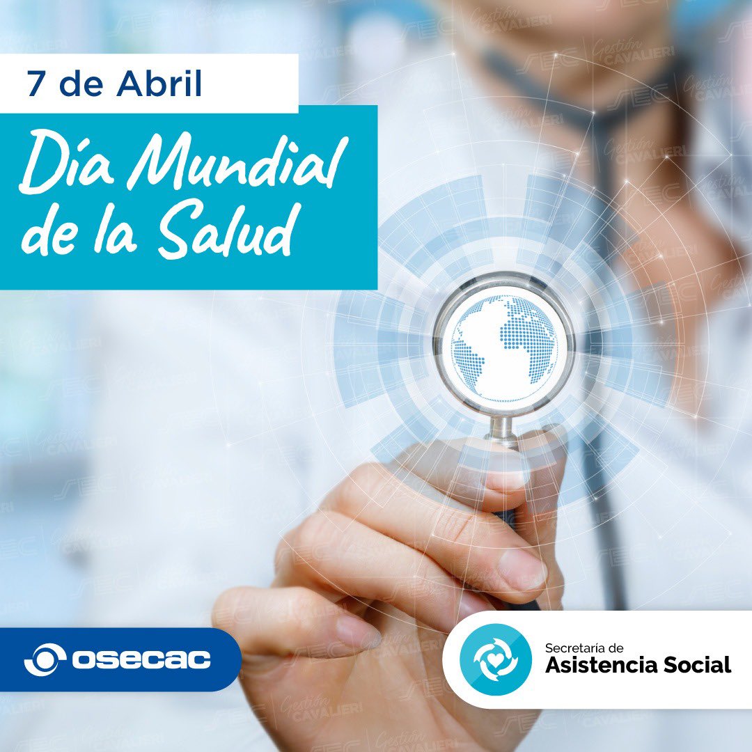 7/4 - Día Mundial de la Salud en conmemoración del aniversario de la creación de la OMS en 1948. 

Les mando un saludo especial a los/as trabajadores/as de #OSECAC que brindan lo mejor por la salud de los beneficiarios/as💙