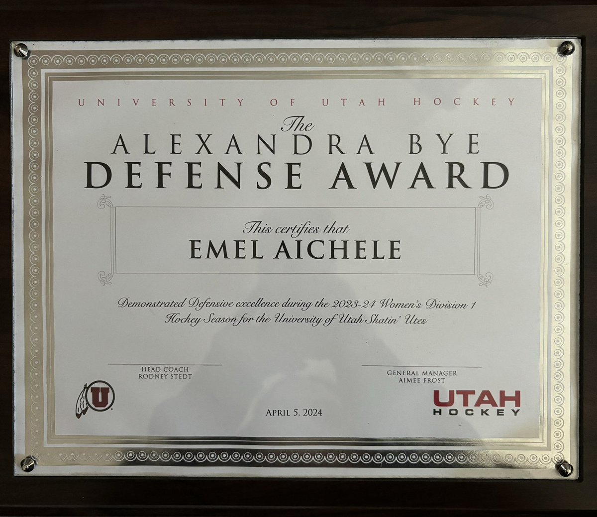 EmelAichele's tweet photo. Won the defensive player of the year award at our end of season banquet :) I’ve never been more excited and proud 🥹 https://t.co/VgwIOmVWRX