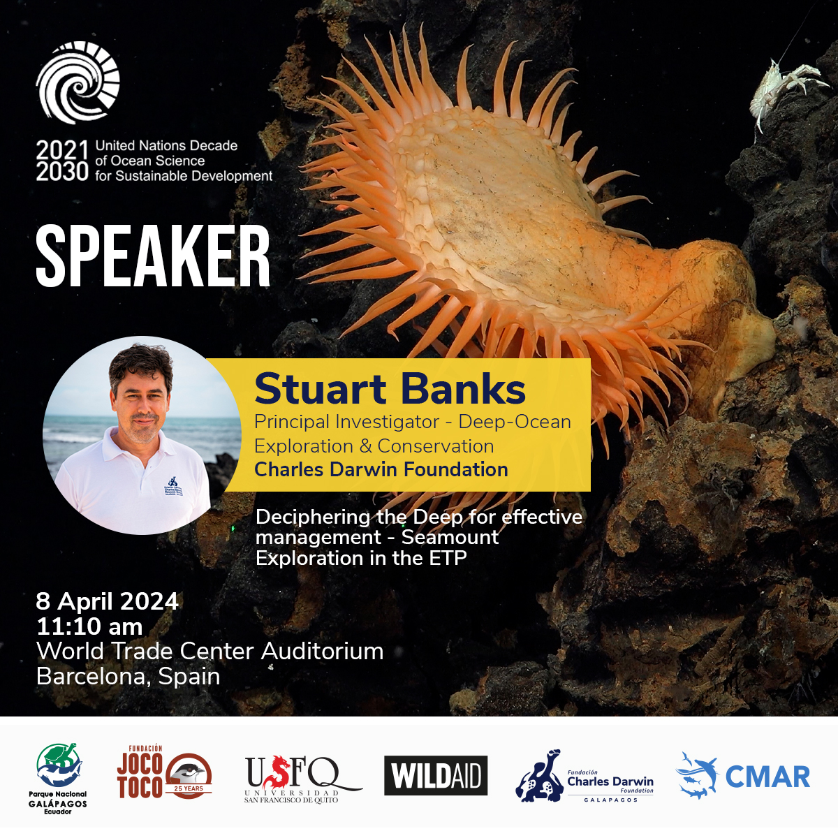 We're thrilled to be at the <a href="/UNOceanDecade/">UN Ocean Decade</a> Conference 2024 in Barcelona, Spain alongside <a href="/parquegalapagos/">Parque Galápagos</a>, <a href="/jocotoco_org/">FundaciónJocotoco</a> , <a href="/USFQ_Ecuador/">Universidad San Francisco de Quito</a>, <a href="/WildAid/">WildAid</a>, and the Eastern Tropical Pacific Marine Corridor. 🌊
Meet our speakers Stuart Banks and <a href="/IntiKeith/">Inti Keith</a>,  at the MPA Symposium tomorrow!