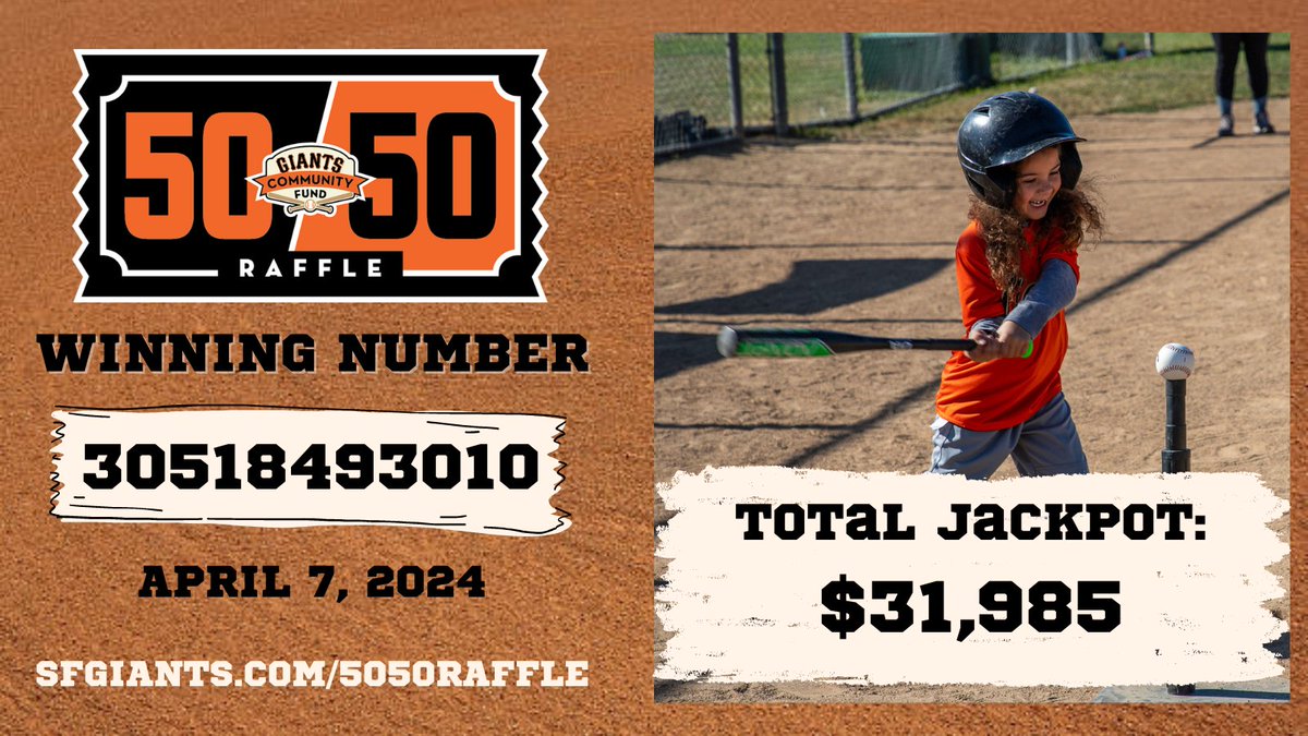 Here is the winning number from today's win! Please email 50/50raffle@sfgiants.com to claim your prize.