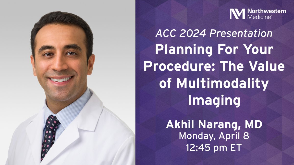 At ACC.24, check out Akhil Narang, MD (@AkhilNarangMD) , for his session, “Planning For Your Procedure: The Value of Multimodality Imaging.” @ACCinTouch #ACC24 #NMatACC. See the full schedule here: breakthroughsforphysicians.nm.org/cardiovascular…