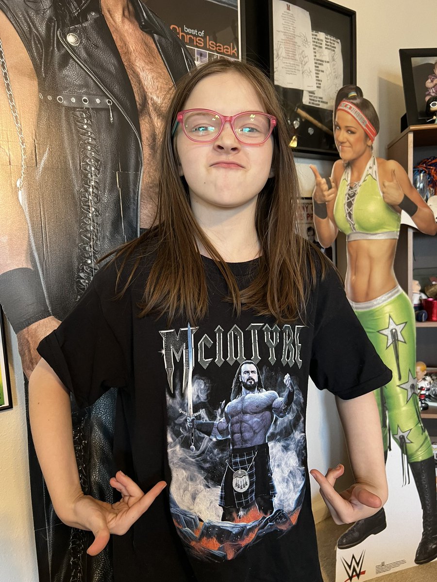 JustTtlyCherry's tweet image. Did you even have to ask who Josie is cheering for tonight?!? Her hero &amp;amp; bestie @DMcIntyreWWE She is always #TeamDrew #DrewMcIntyre #WrestleMania