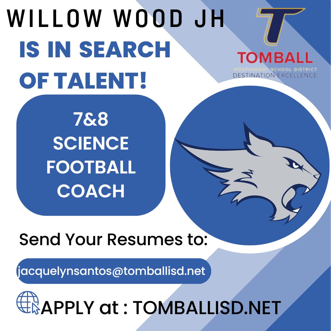 Jackie Santos (@ms_santos_wwjh) on Twitter photo <a href="/TISDWWJHS/">Willow Wood Junior High</a> is in SEACH OF TALENT!!
- Ready to engage in the PLC Process
- Excited to teach dynamic and engaging science lessons
- Football Coaching preferred
-ESL Certification Required <a href="/TISDWWJHS/">Willow Wood Junior High</a> is in SEACH OF TALENT!!
- Ready to engage in the PLC Process
- Excited to teach dynamic and engaging science lessons
- Football Coaching preferred
-ESL Certification Required