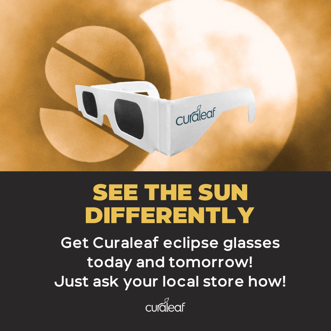 Who's getting ready to watch the Solar Eclipse tomorrow and what 🌱 are you bringing along for the viewing? We've got you covered with your very own Curaleaf eclipse shades😎☀️ Ask your local store for more details.