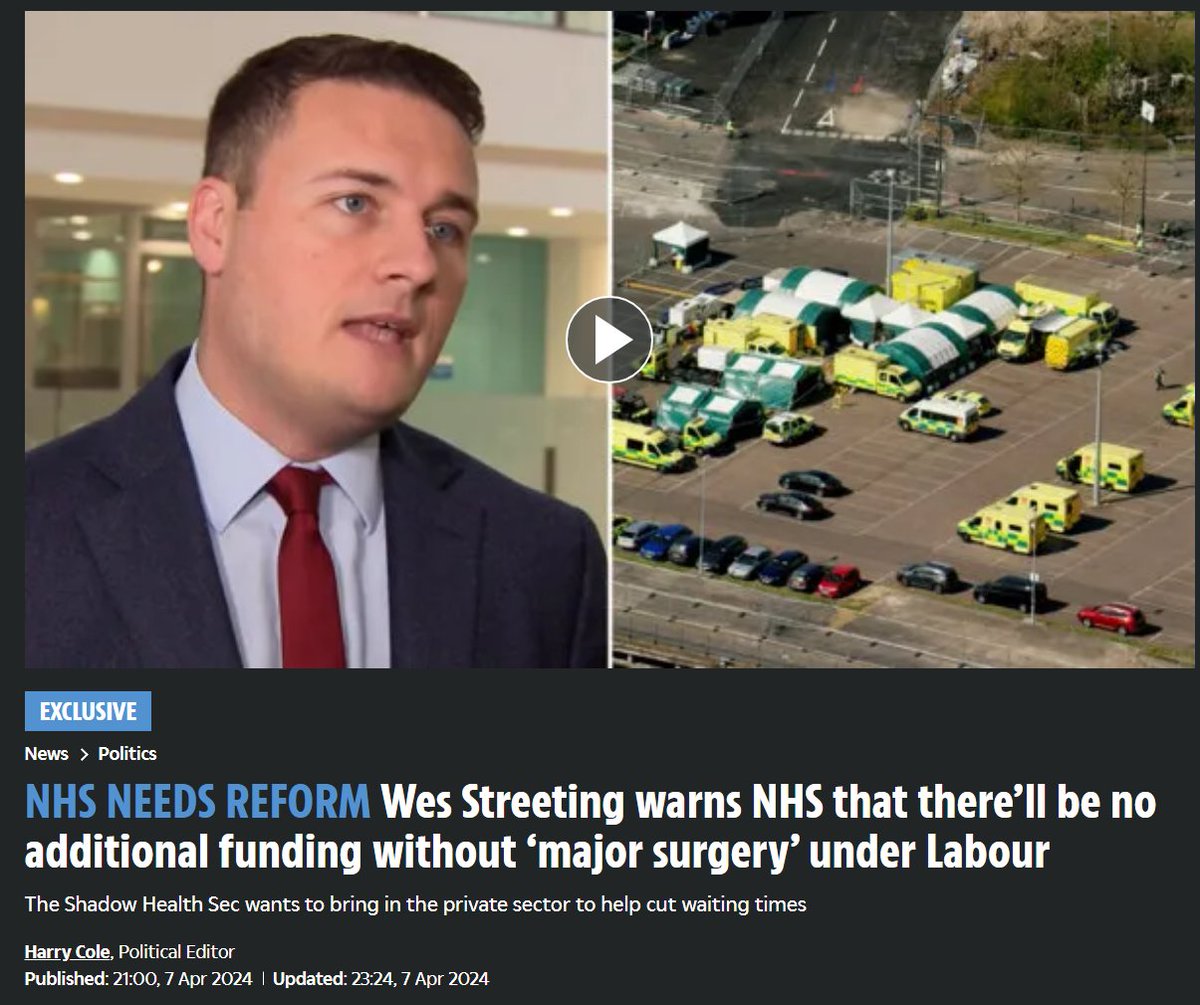 I wonder what 'major surgery' means... Unrelated, I'm sure, Wes Streeting is funded by John Armitage, whose interests include a $500 million stake in US private health insurance giant UnitedHealth, America’s largest health insurer