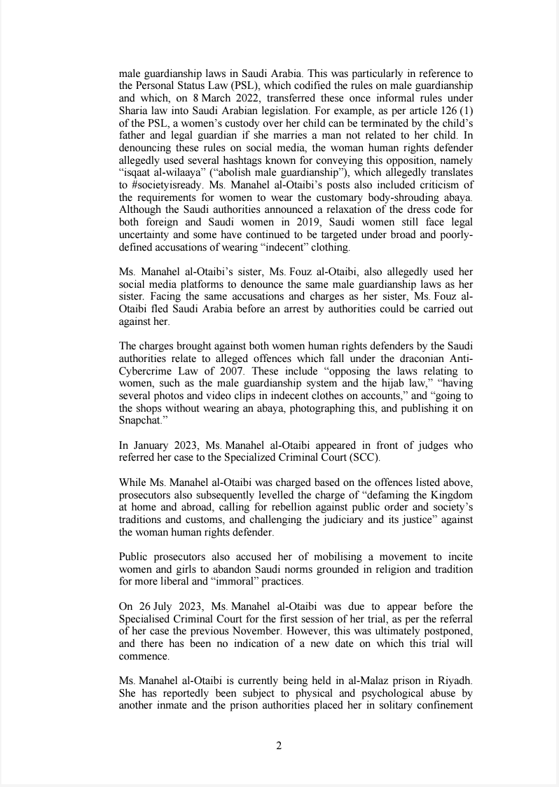 6/ In December 2023, experts of the UN itself called out Saudi Arabia's brutal repression of women's rights defenders. So why is the same organization making the regime head of its women's rights commission?