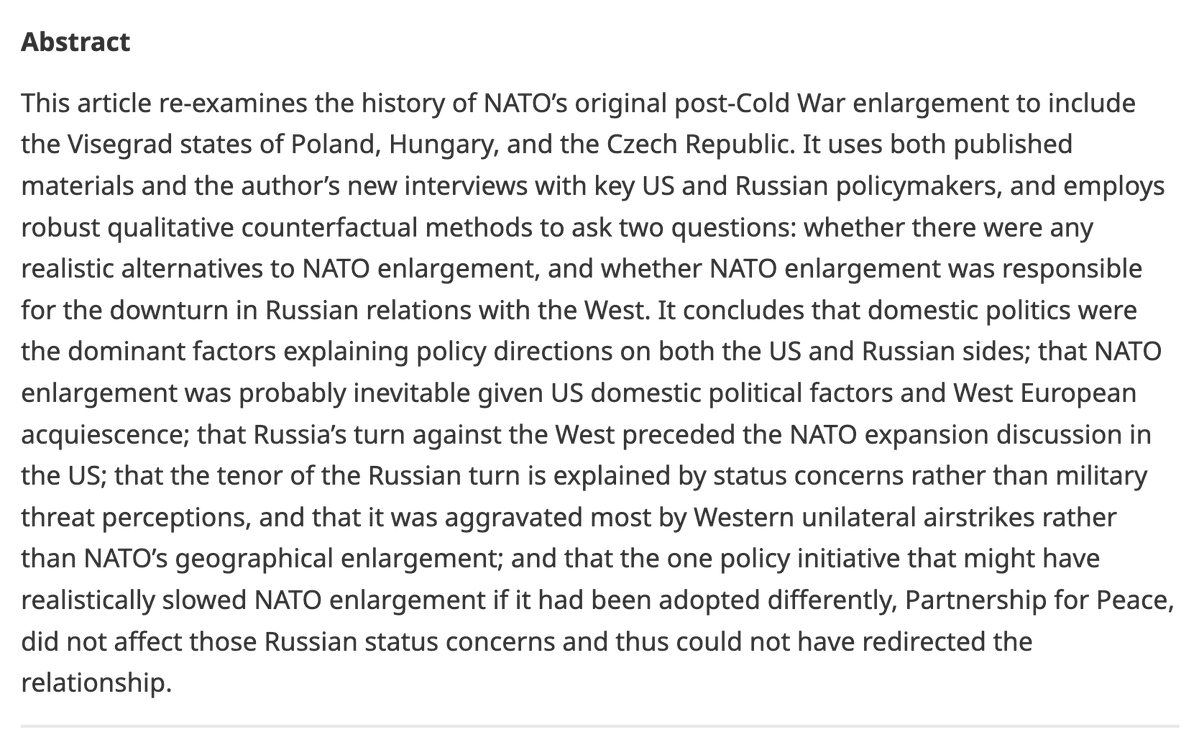 📚 From the archives: 'Reconsidering NATO expansion: a counterfactual analysis of Russia and the West in the 1990s' from @KimberlyMarten 🌎 👉 Read here: cambridge.org/core/journals/… #NATO75 #EJIS @MYBISA