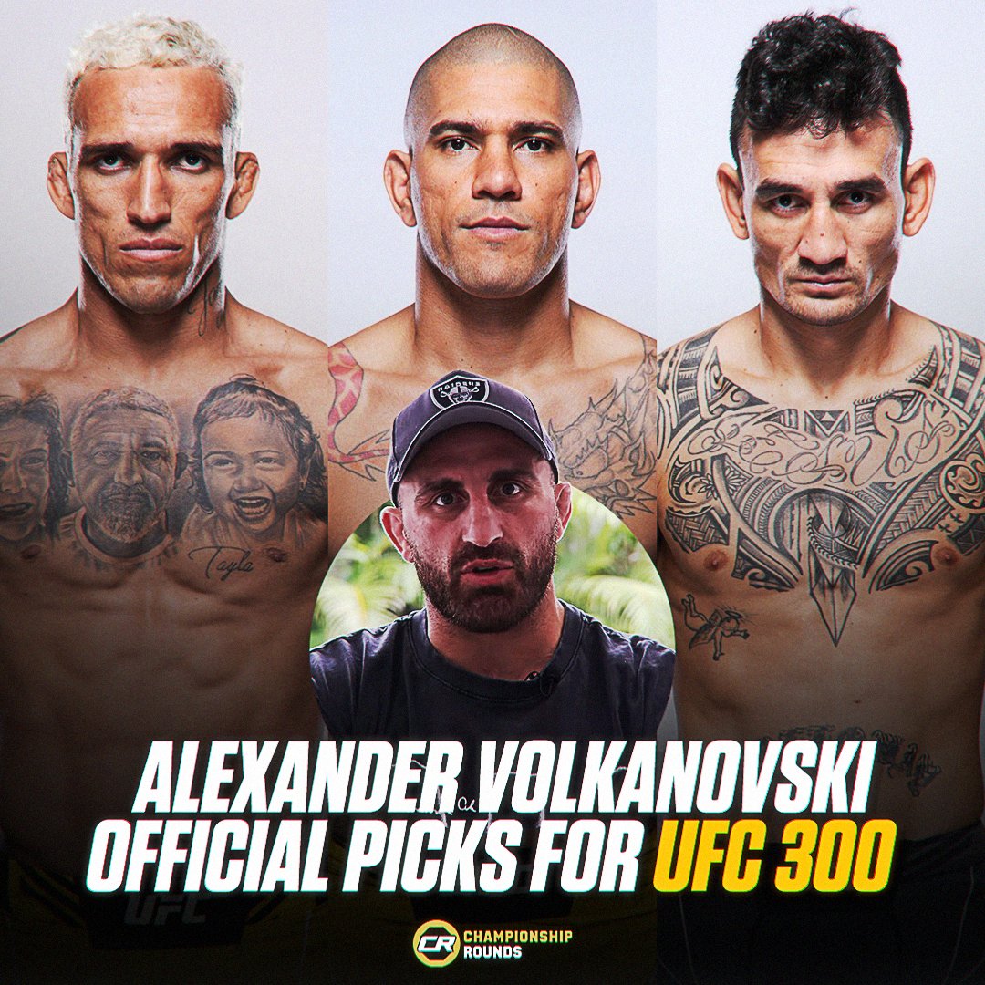 ChampRDS's tweet photo. Alexander Volkanovski's official picks for #UFC300 

Alex Pereira
Zhang Weili
Max Holloway
Charles Oliveira
Bo Nickal
Jiri Prochazka
Aljamain Sterling
Holly Holm
Diego Lopes
Jalin Turner
Jessica Andrade
Bobby Green
Deiveson Figueiredo

(via. YT / @alexvolkanovski) #UFC #MMA https://t.co/x2utbKdnGi