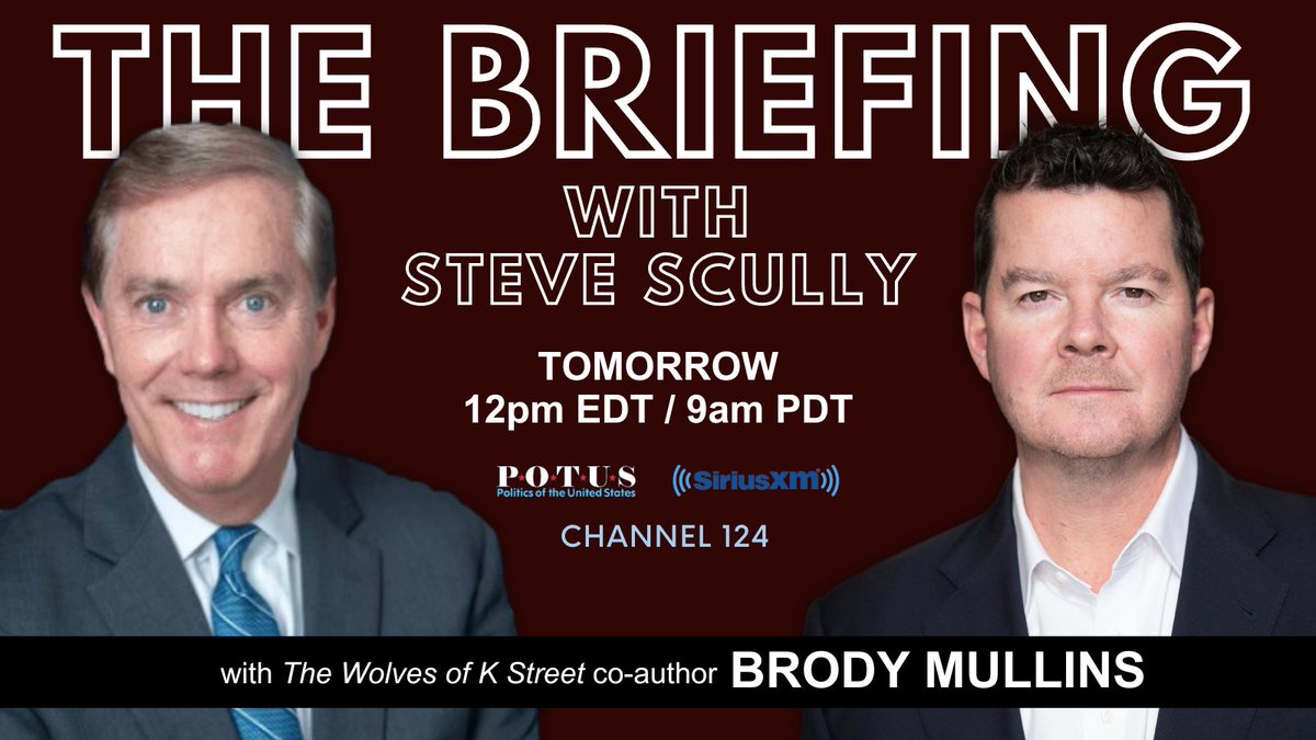 Tune into @SIRIUSXM Channel 124 TOMORROW at NOON, when I'll be joining @SteveScully on @siriusxmpotus to discuss 'The Wolves of K Street', @lmullinsdc's and my new book! 📖 a.co/d/dBta5Jz