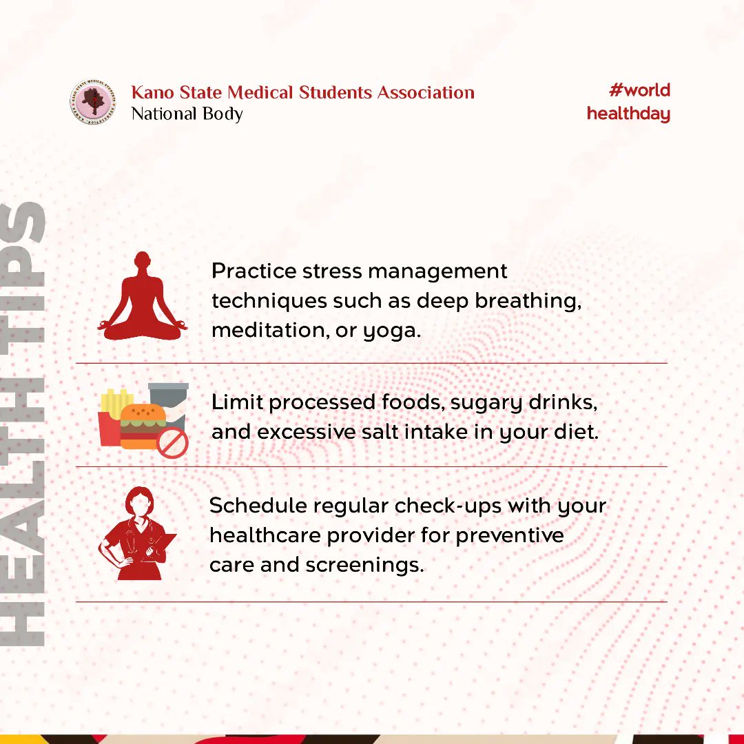 As we celebrate #the_world_health_day (7th April ), #KAMSA reminds you a set of 7 tips to remain healthy;
 Remember health is priceless 👌

#kamsanational #kamsa #nationalbody #worldhealthday #healthday #worldhealth