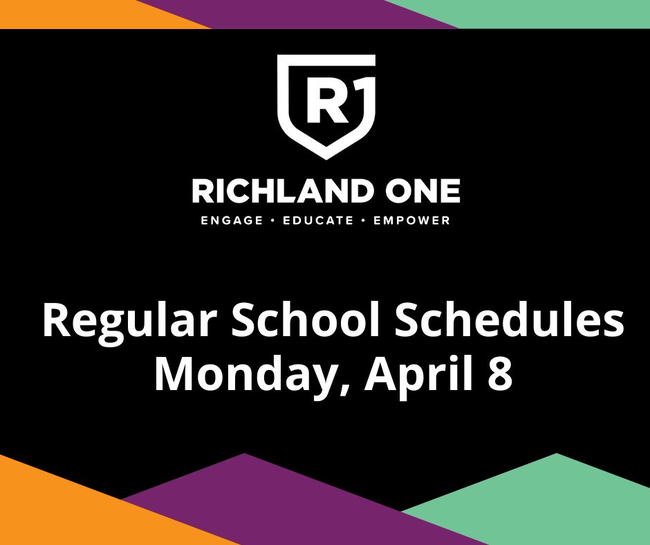 Tomorrow (4/8) is the day of the partial eclipse, and it will be a regular school day for @RichlandOne students and staff. We hope you had a great Spring Break! #TeamOne #OneTeam