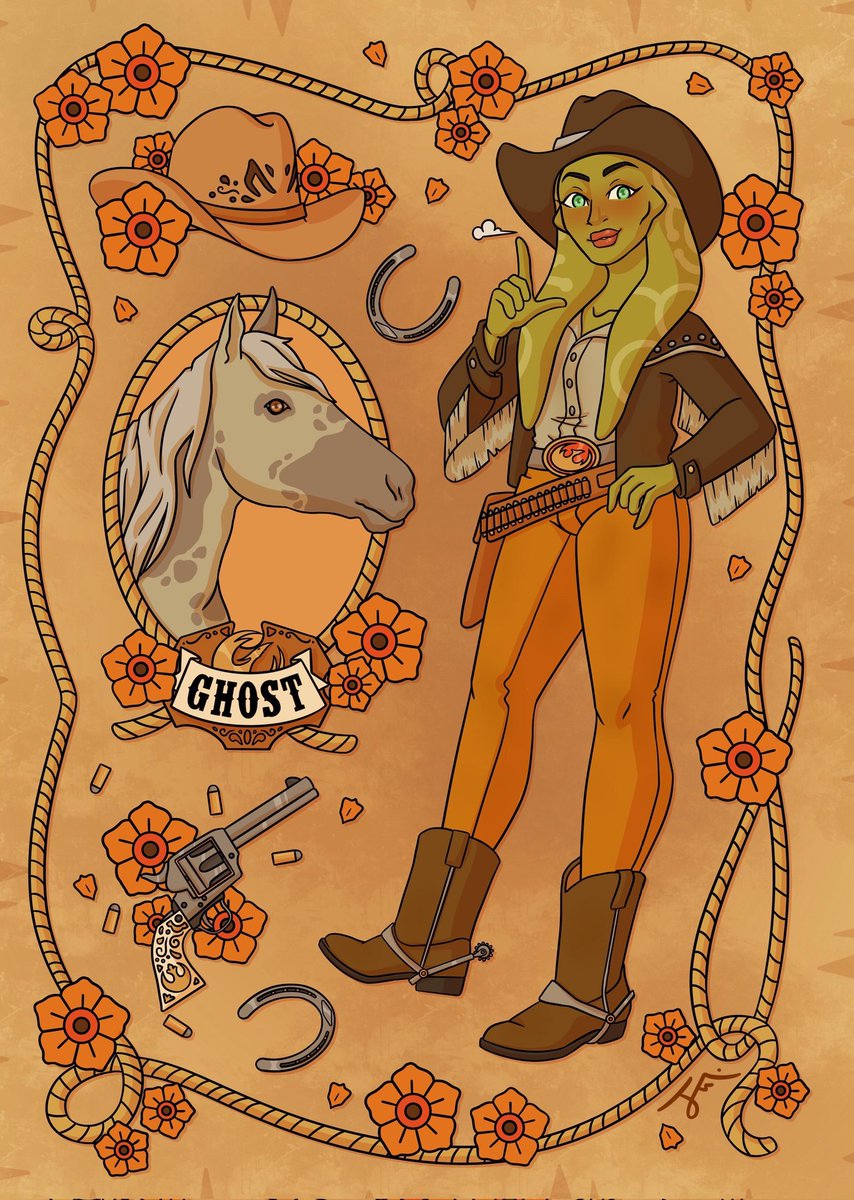 Everyone is posting their pieces for the <a href="/WildWest_SWZine/">For a Fistful of Credits Zine</a> and this is mine!!!! I did a stickersheet of Hera! The details in this are my favorite, like Kanans hat!