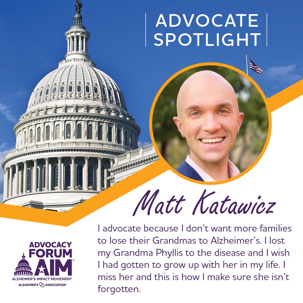 ALZNCA's tweet photo. @mkatawicz, Alzheimer's Ambassador to @EleanorNorton, joins 100s of advocates at the #ALZForum to urge legislators to make Alzheimer's a priority. Shoutout to Matt for his volunteer leadership: advocate, LGBTQ+ community spokesperson, and #Walk2EndAlz DC chair! #ENDALZ https://t.co/ALVV4cNMec