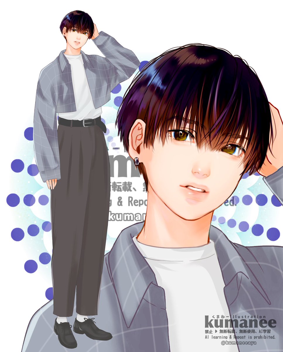 solo looking at viewer short hair shirt black hair 1boy jewelry  illustration images