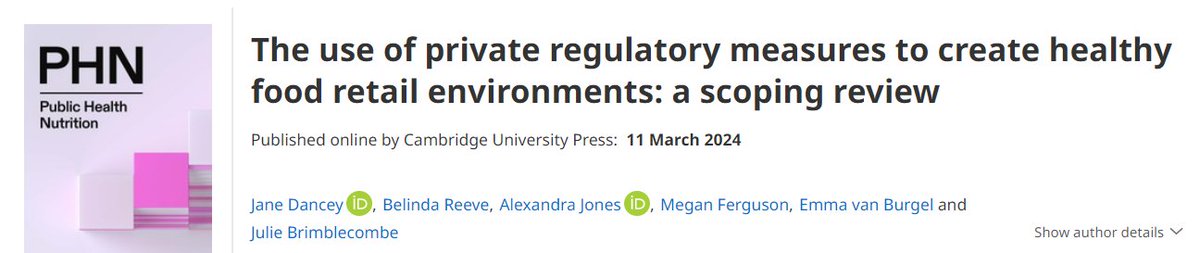 1/3 New paper alert! Industry self-regulation has a bad reputation in public health. But this research explores the role of other types of private regulation, like contracts, in improving the food retail environment. doi.org/10.1017/S13689… <a href="/MonashNutrition/">Monash Nutrition</a>