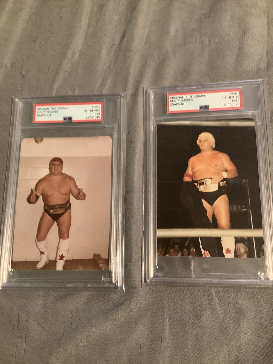 From My personal collection are these 2 Amazing original type 1 PSA Authenticated photos of Dusty Rhodes From his two title reigns as NWA world champion And tonight his son Cody Rhodes becomes WWE undisputed world champion. #FinishTheStory @CodyRhodes @dustinrhodes…