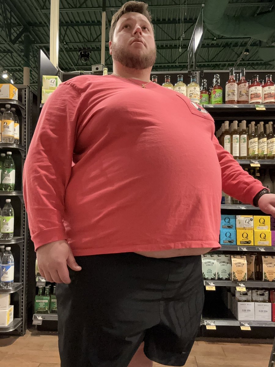 Me shopping for more food to restock my pantry that WAS stocked that I emptied in a fit of hunger 🤤🫃🏻(4XL shirt btw 😏)